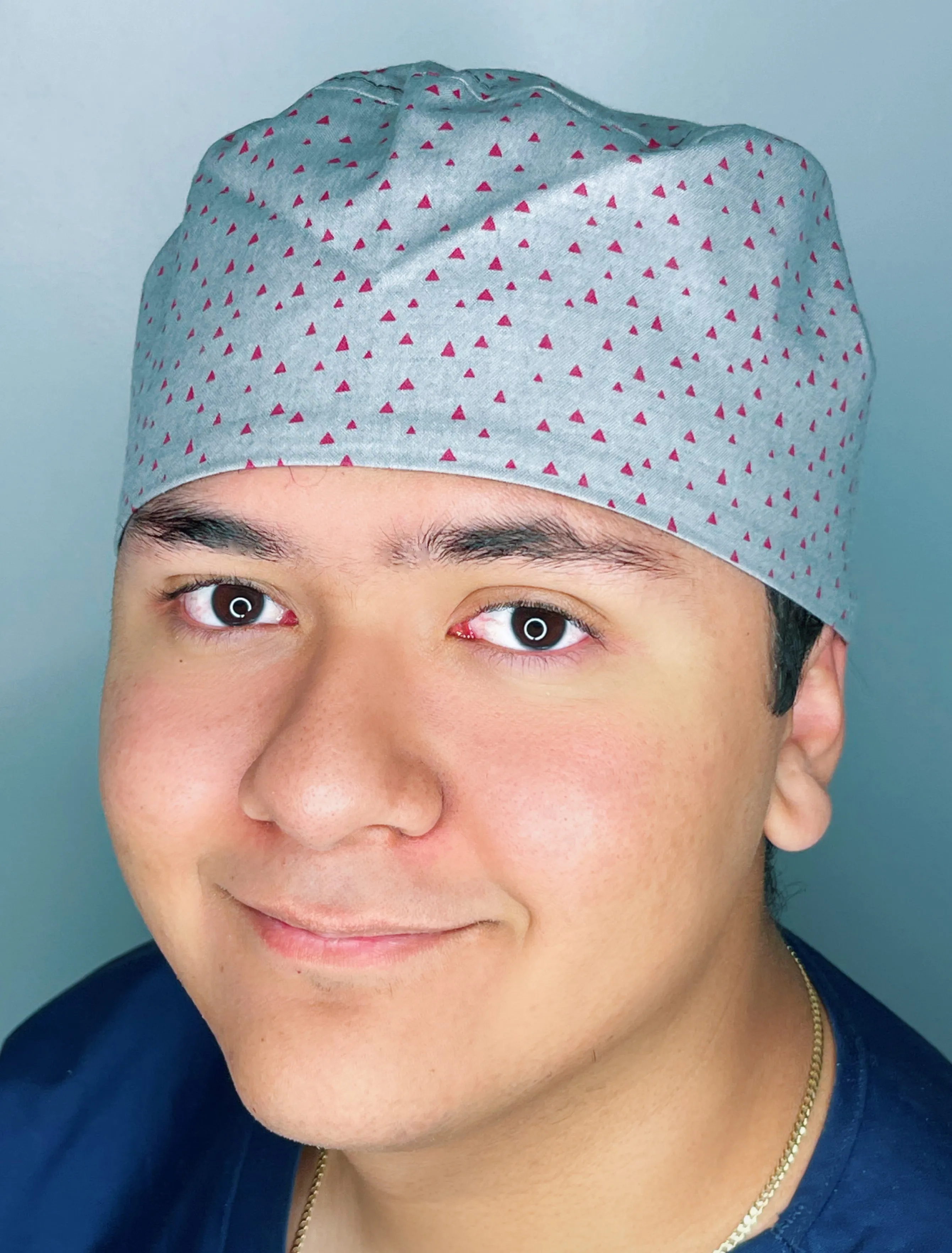 Small Pink Triangles on Grey Unisex Fancy Scrub Cap