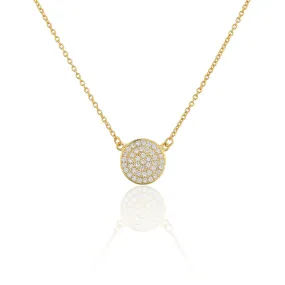 SN1004R-GL Women's Gold Plated Sterling Silver CZ Pave Disc Necklace