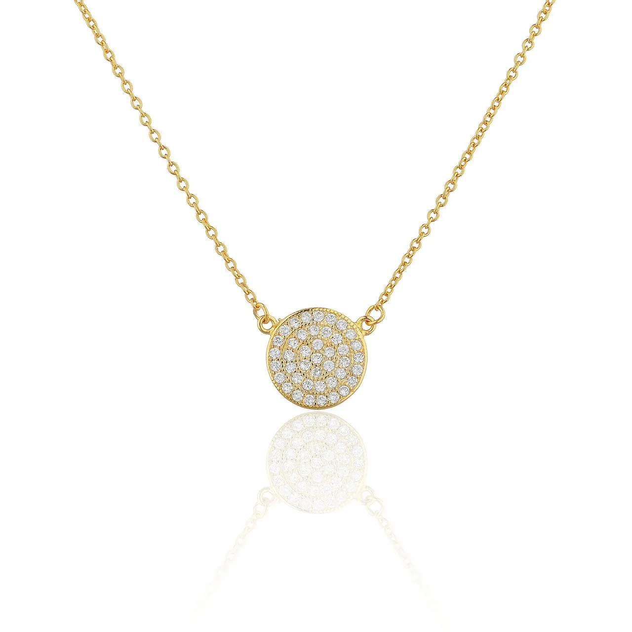 SN1004R-GL Women's Gold Plated Sterling Silver CZ Pave Disc Necklace