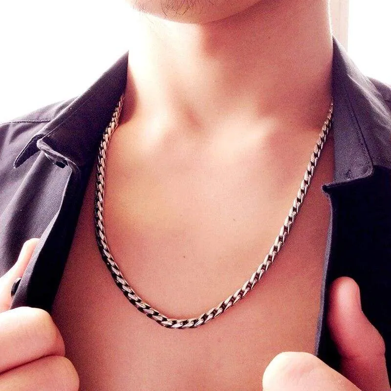 Solid 925 Sterling Silver 5mm 55cm Vintage Long Chain Necklaces for Men SteamRetro Rock Men Sterling Jewelry (55cm)