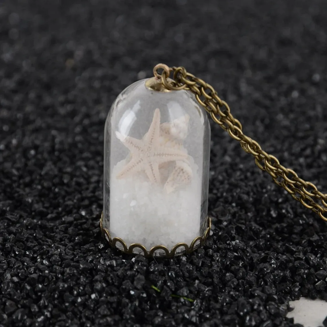 Star Shells & Salt Wish Miniature Tube Bottle Pendant Bronze Chain Necklace