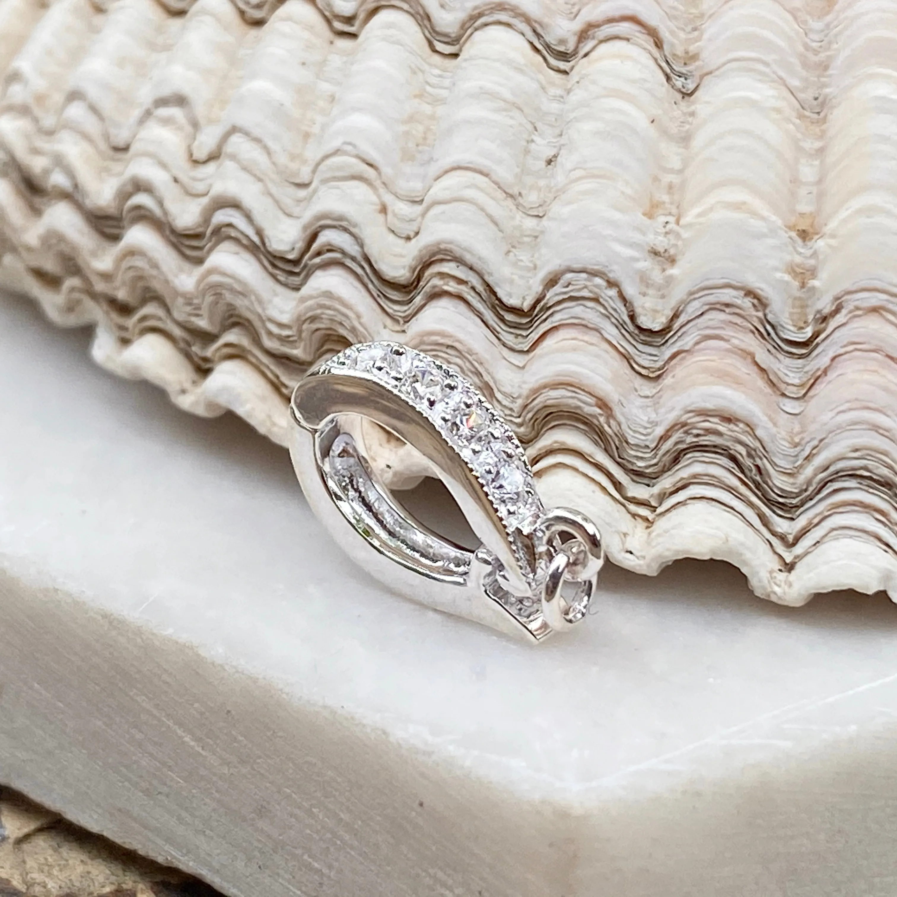 Sterling Silver U-Shape CZ Stones Enhancer Bail Clip 5MM