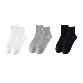 Sweetnana 3-Pack Solid Crew Cotton Socks Cozy Seamless Socks Men's Multicolor Casual Socks