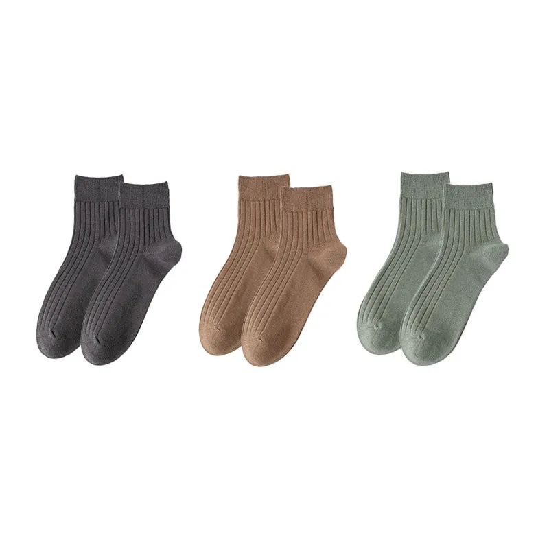 Sweetnana 3-Pack Solid Crew Cotton Socks Cozy Seamless Socks Men's Multicolor Casual Socks
