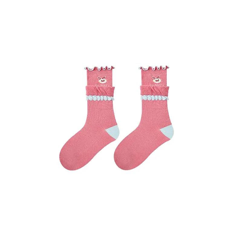 Sweetnana 4-Pack Autumn and Winter Children's Socks: Cute Girls Cozy Crew Socks, Ruffle Socks Warm and Comfortable Kids Cotton Socks.