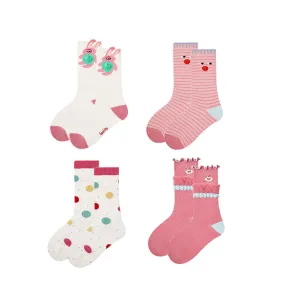 Sweetnana 4-Pack Autumn and Winter Children's Socks: Cute Girls Cozy Crew Socks, Ruffle Socks Warm and Comfortable Kids Cotton Socks.