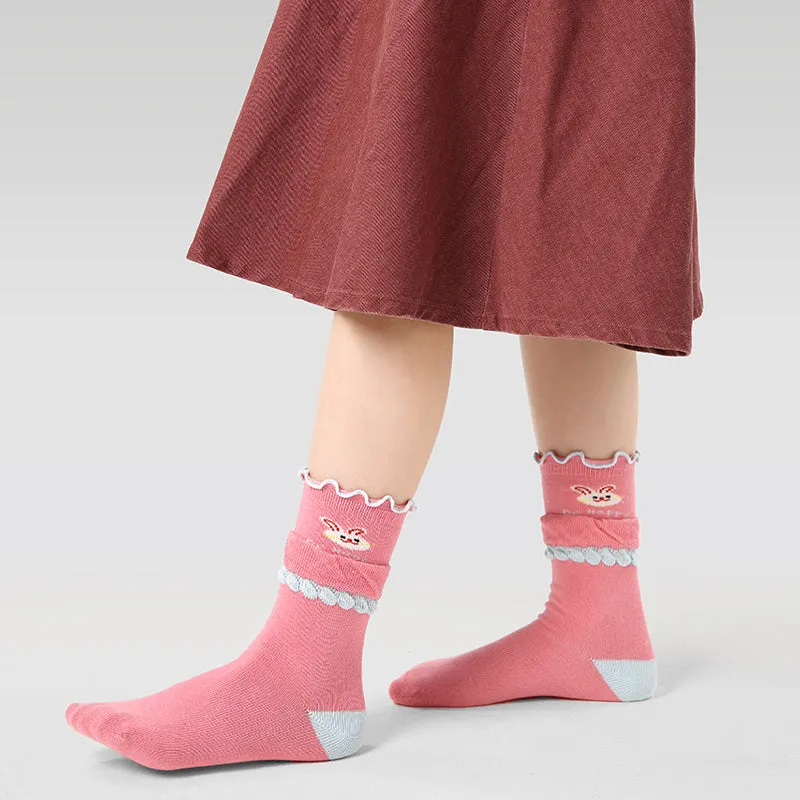Sweetnana 4-Pack Autumn and Winter Children's Socks: Cute Girls Cozy Crew Socks, Ruffle Socks Warm and Comfortable Kids Cotton Socks.