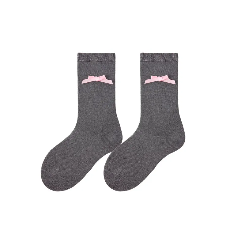 Sweetnana 4-Pack Children's Socks for Autumn and Winter, Bow and Stripe Design, Princess Style, lady Style, Absorb-sweat, Warm, Cotton Mid-calf Socks.