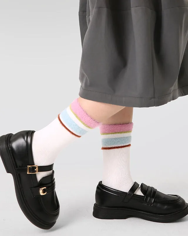 Sweetnana 4-Pack Children's Socks for Autumn and Winter, Bow and Stripe Design, Princess Style, lady Style, Absorb-sweat, Warm, Cotton Mid-calf Socks.