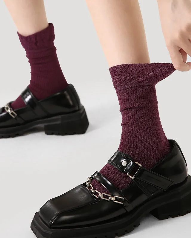 Sweetnana F/W Cotton Crew Socks for Women, Solid-Color and Frilly Ruffled Design Dress Socks, Preppy Style Socks