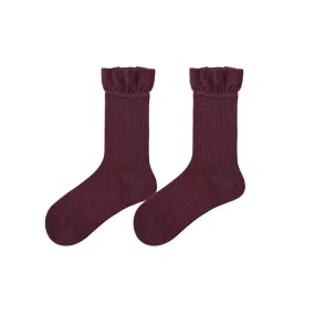 Sweetnana F/W Cotton Crew Socks for Women, Solid-Color and Frilly Ruffled Design Dress Socks, Preppy Style Socks