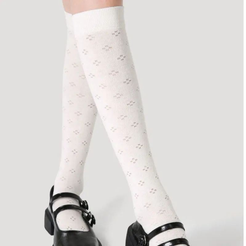 Sweetnana Women's Cotton Mesh Socks for Spring/Summer, Thin Trendy Socks, Breathable, Soft and Comfort, Calf Seamless Socks.