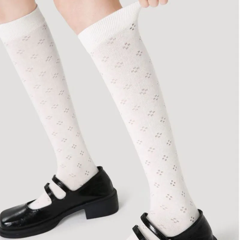 Sweetnana Women's Cotton Mesh Socks for Spring/Summer, Thin Trendy Socks, Breathable, Soft and Comfort, Calf Seamless Socks.
