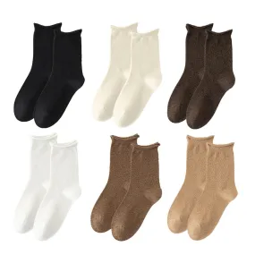Sweetnana Women's Ruffle Socks Solid Multicolor Socks Cotton Crew Seamless Socks Casual Socks