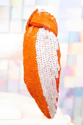 Team Colors Orange and White Sequin Knotted Headband