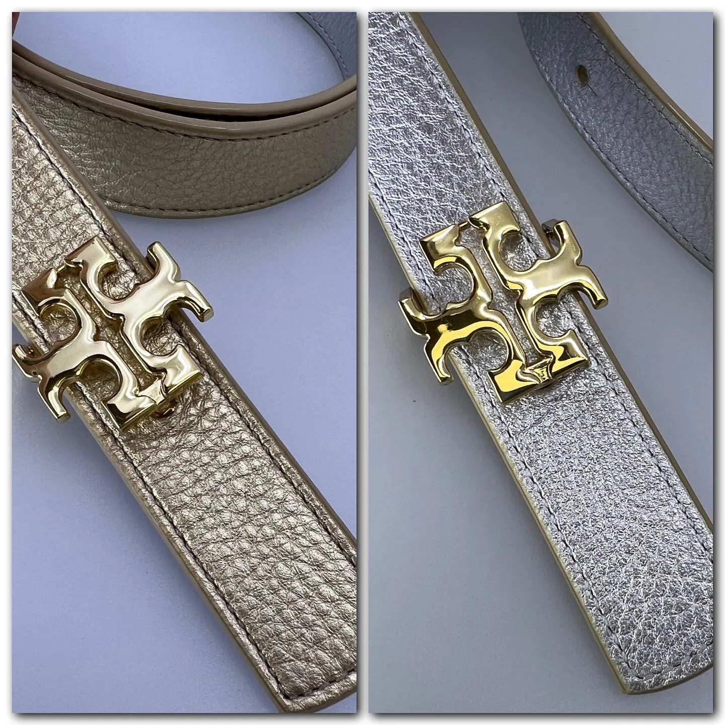 TORY BURCH METALLIC LEATHER REVERSIBLE BELT