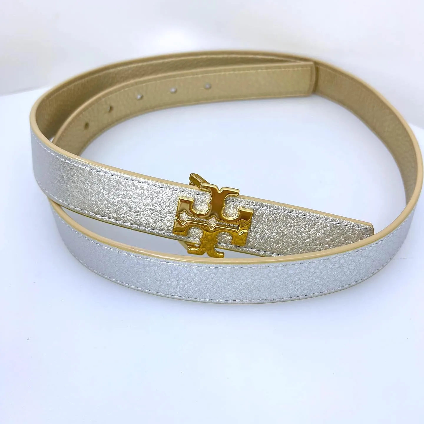 TORY BURCH METALLIC LEATHER REVERSIBLE BELT
