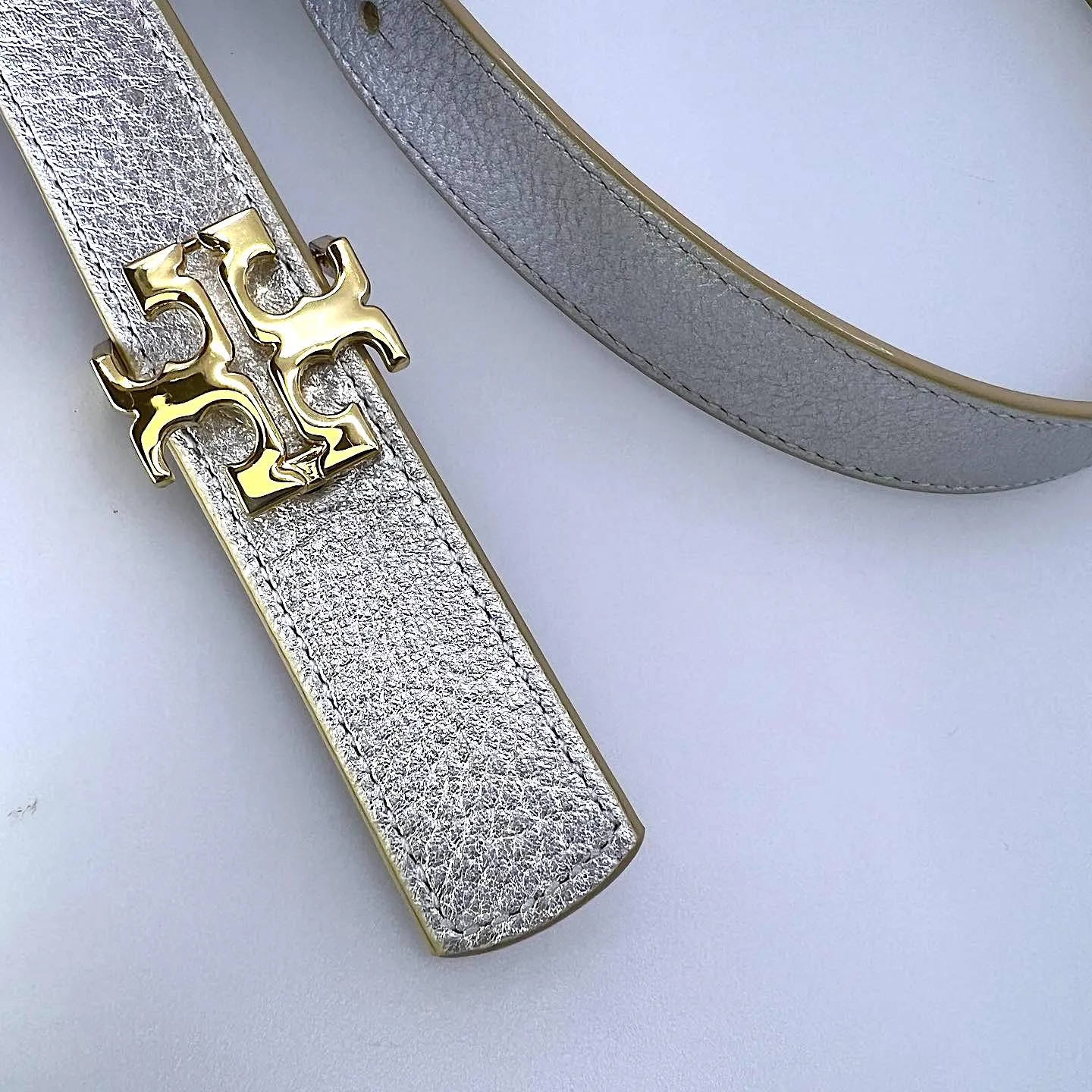TORY BURCH METALLIC LEATHER REVERSIBLE BELT
