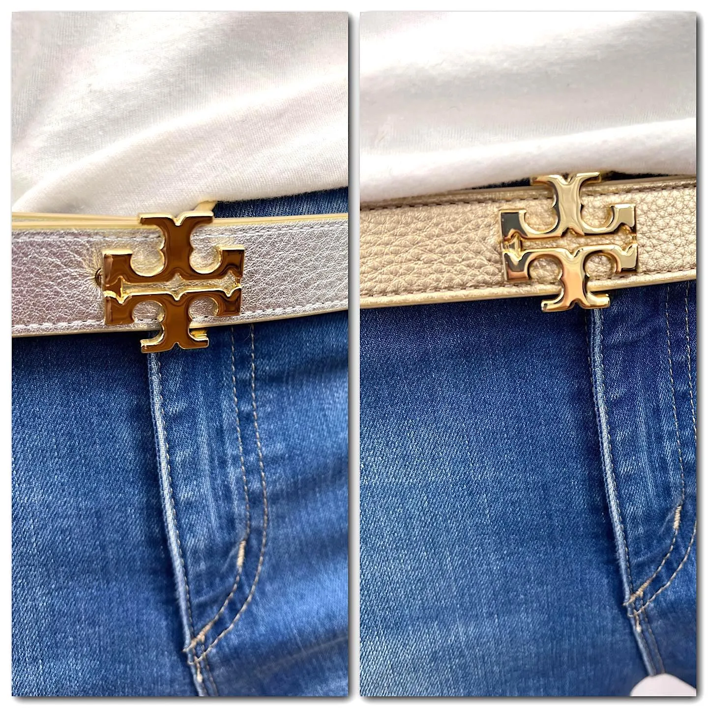 TORY BURCH METALLIC LEATHER REVERSIBLE BELT