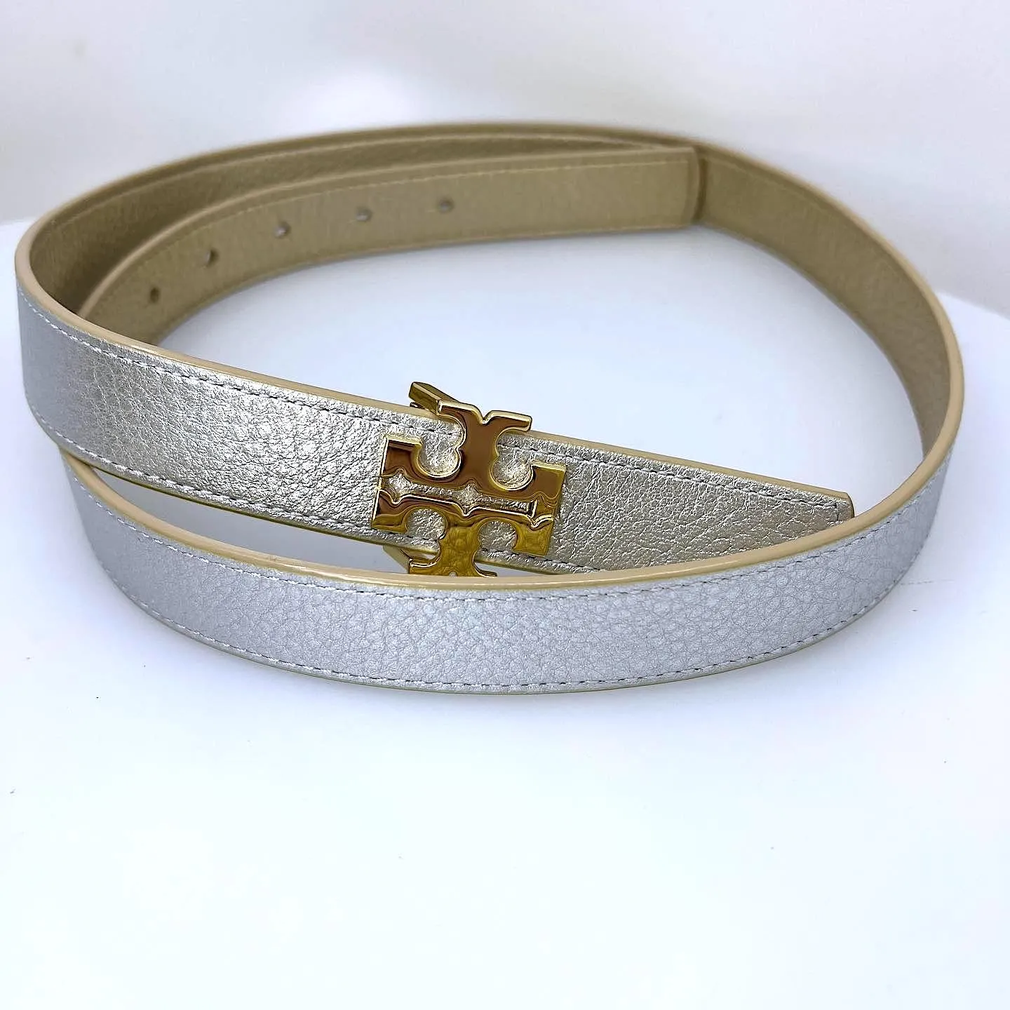 TORY BURCH METALLIC LEATHER REVERSIBLE BELT