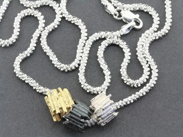 Tubular sticks pendant - Silver , Gold Oxidized on 55cm chain