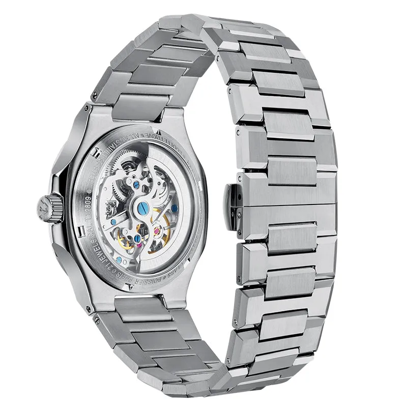 USWEL Skeleton Automatic Self Winding Mens Watch-Silver-41MM-U005
