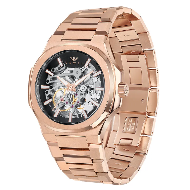 USWEL Skeleton Automatic Self Winding Mens Watch-Silver-41MM-U005