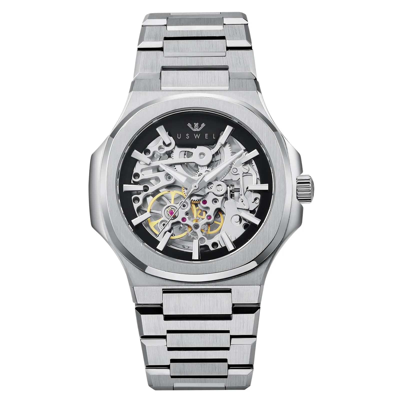 USWEL Skeleton Automatic Self Winding Mens Watch-Silver-41MM-U005