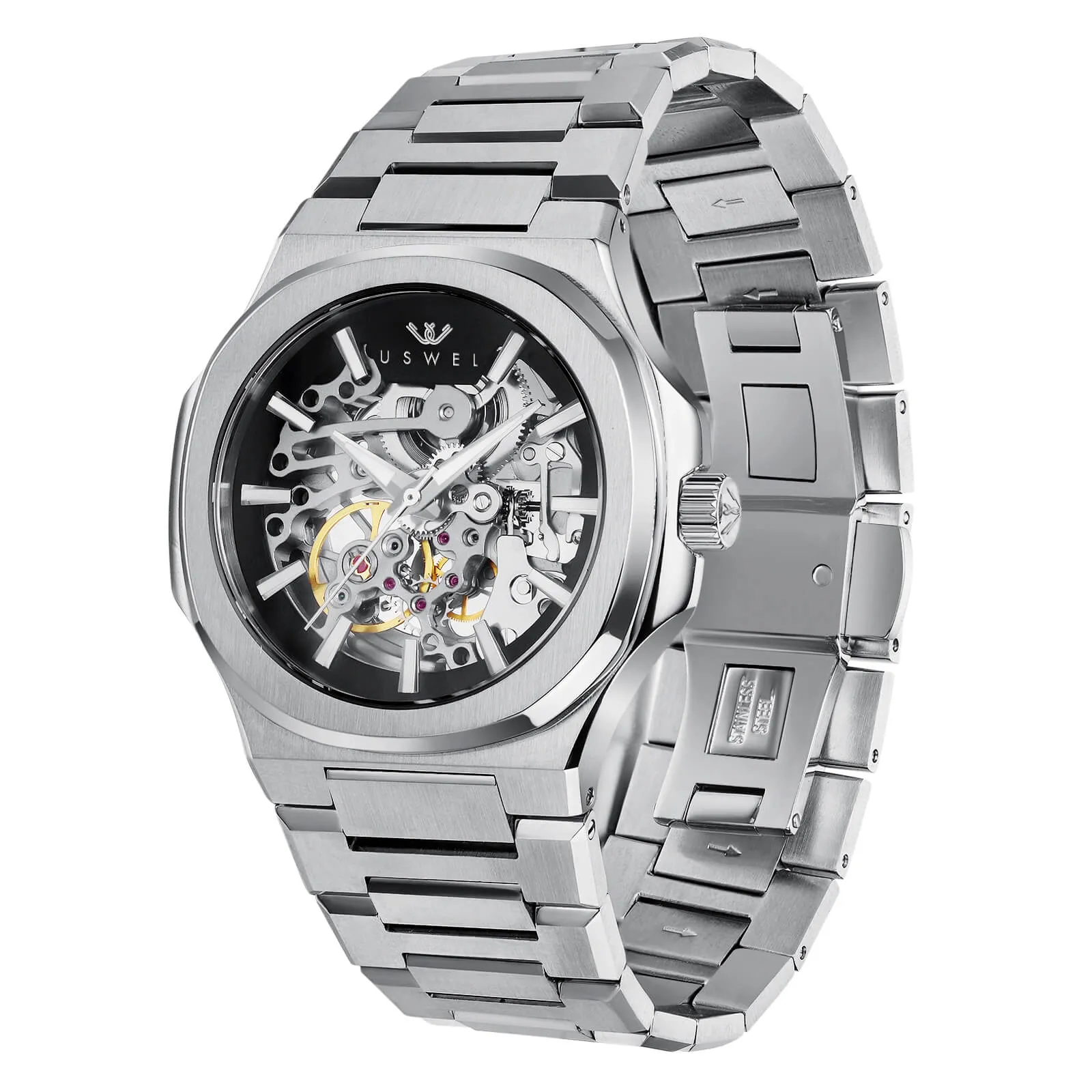 USWEL Skeleton Automatic Self Winding Mens Watch-Silver-41MM-U005