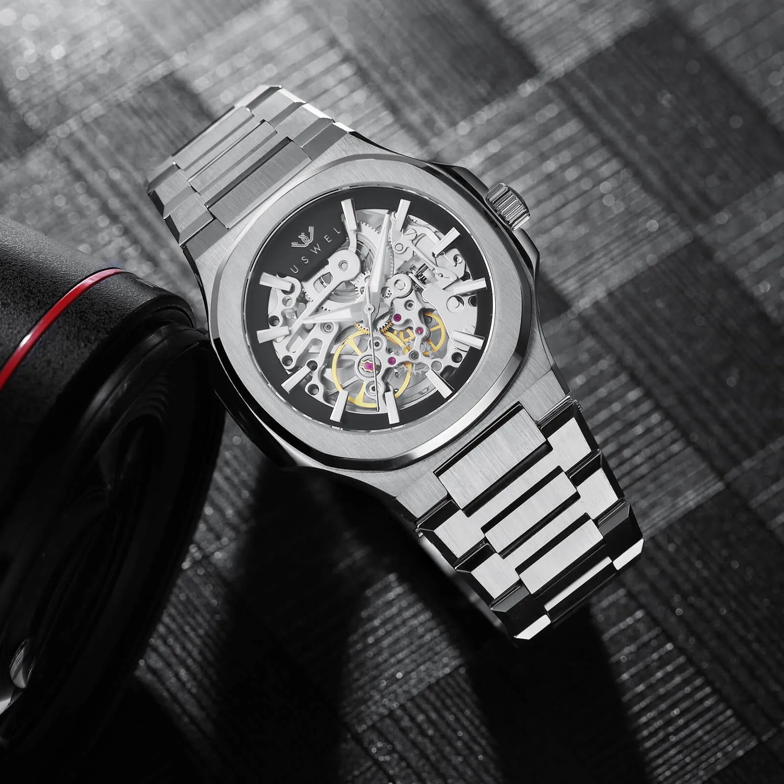 USWEL Skeleton Automatic Self Winding Mens Watch-Silver-41MM-U005