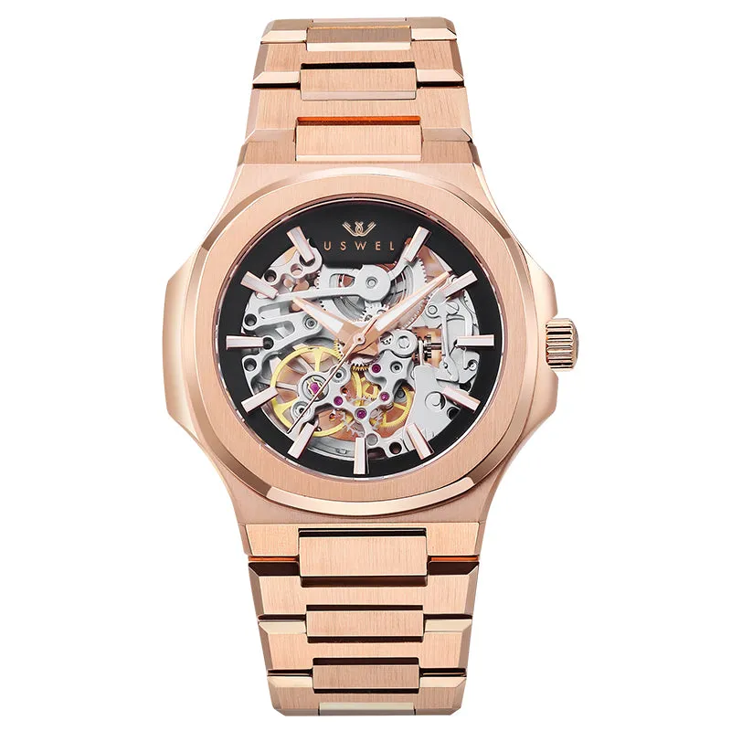 USWEL Skeleton Automatic Self Winding Mens Watch-Silver-41MM-U005