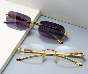 Vintage Rimless Rectangle Sun Glasses