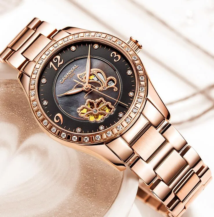 Women's Luxury Rhinestone Automatic Mechanical Date Wrist Watch