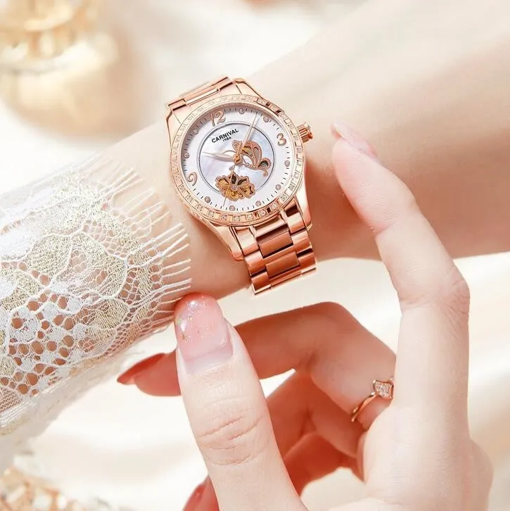 Women's Luxury Rhinestone Automatic Mechanical Date Wrist Watch