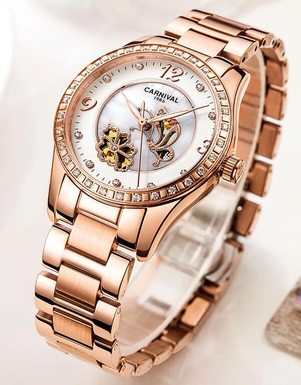 Women's Luxury Rhinestone Automatic Mechanical Date Wrist Watch