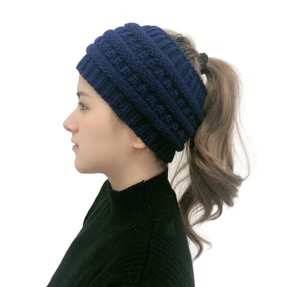 Wool Head Cap Hair Band Empty Top Horsetail Knitted Wool Twist Braided Cable Knitted