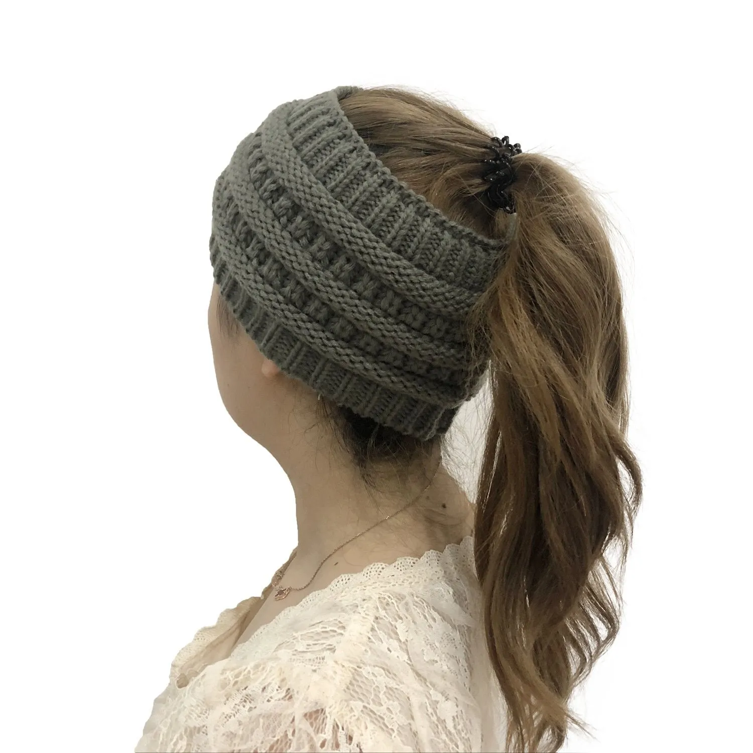 Wool Head Cap Hair Band Empty Top Horsetail Knitted Wool Twist Braided Cable Knitted
