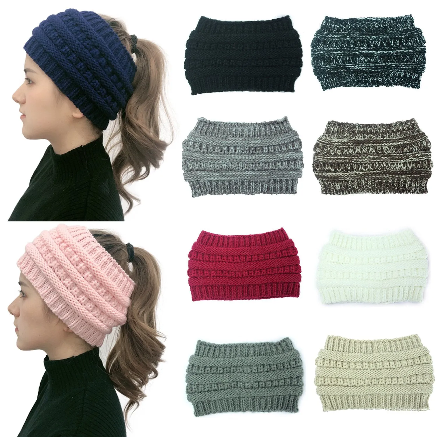 Wool Head Cap Hair Band Empty Top Horsetail Knitted Wool Twist Braided Cable Knitted