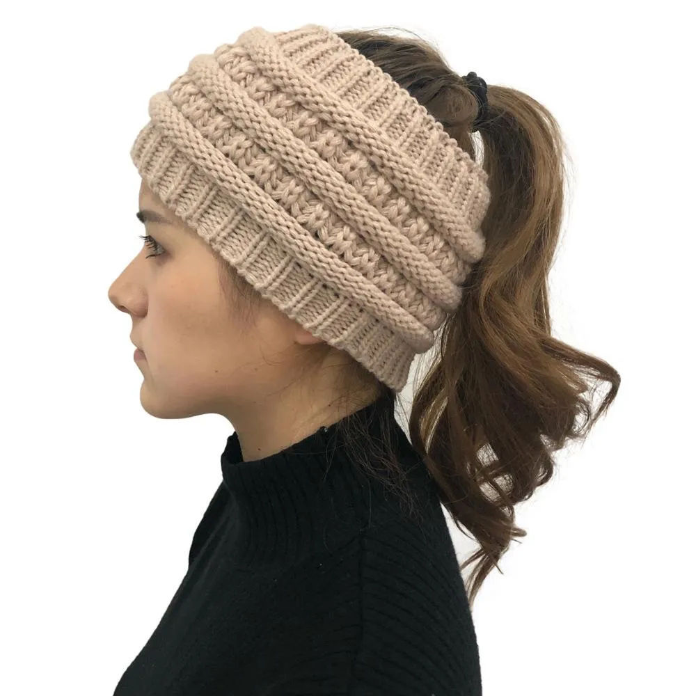 Wool Head Cap Hair Band Empty Top Horsetail Knitted Wool Twist Braided Cable Knitted